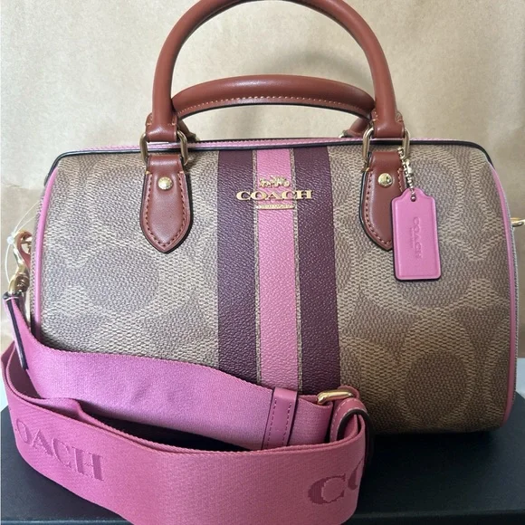 NEW! Coach Rowan Satchel Bag In Signature Canvas With Stripe - Picture 2 of 6